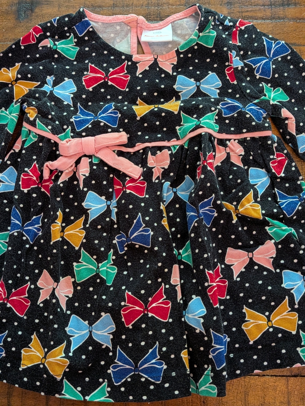 Hanna Andersson Black Long Sleeve Dress Multicolor Bows & Pink Trim, 70, 6-12m